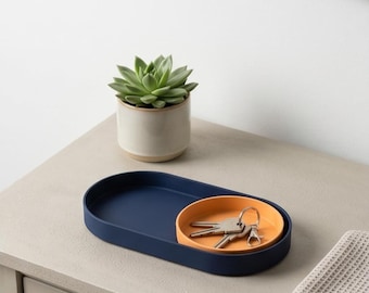 Set van 2 minimalistische valet trays, moderne opbergbakjes, tweekleurige sleutelbakjes, Scandinavische dienbladen, sieradenschaaltjes