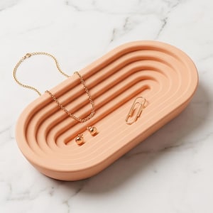Ribbad uppsamlingsbricka, set om 2, minimalistisk oval prydnadsfat, japansk skrivbordsorganisatör, modern smyckesbricka, nyckelhållare för entrén