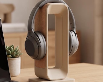Koptelefoonstandaard met Telefoonhouder, Kurk Detail, Kleur naar Keuze, Premium Bureau Organizer, Headset Houder, Gamer Cadeau