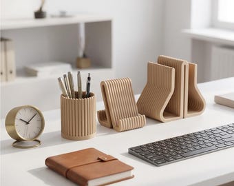 Minimalistisch bureau-organizerset | Laptopstandaard, telefoonhouder & pennenhouder | Modern accessoire voor thuiskantoor