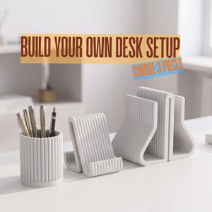 Crea Tu Kit de Escritorio – Soporte para Portátil, Soporte para Móvil, Portalápices – Set de 3