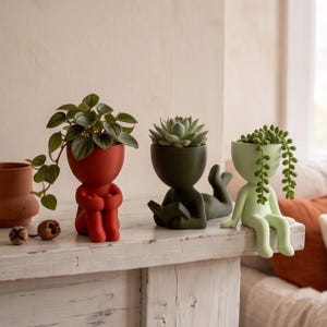 3-delige plantenpot figuurtjes set, indoor planten decoratie, home office decor, planten maatje voor kleine planten