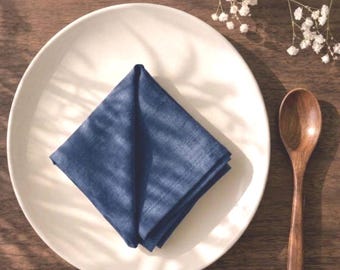 Navy Blue Linen Dinner Napkins, Set of Linen Cloth Napkins, Reusable Organic Linen Napkin for Table Setting, Boho Wedding Table Decor,