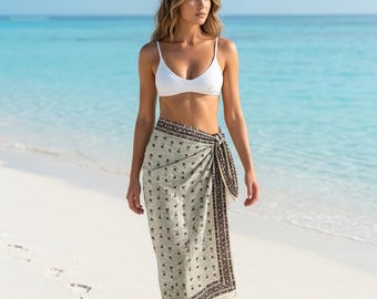 Hand Block Print Cotton Sarong, Beach Cover Up, Indian Pareo, Boho Beach Wrap, Handmade Cotton Sarong