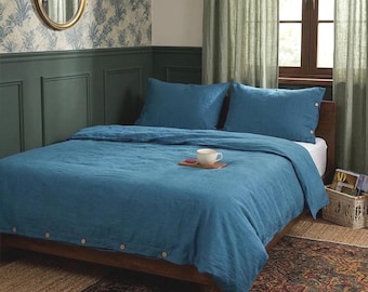 Teal Blue 100% Organic Cotton Duvet Cover, Luxurious Cozy Comfy Soft Cotton Bedding Set, Stonewashed Cotton Bedding, King, Queen, Full Duvet