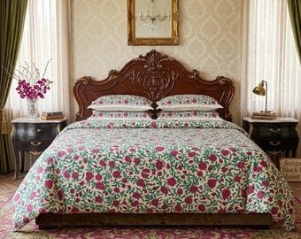 Botanical Linen Duvet Cover – Queen King Size Floral Comforter – Stonewashed Natural Bedding – Breathable