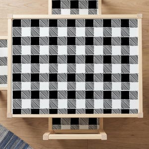 黒ギンガムチェックのIKEA LATTテーブルステッカー、子供用家具、ゼブラ柄デカール、剥がして貼れるビニール製、プレイルーム装飾、IKEAハック
