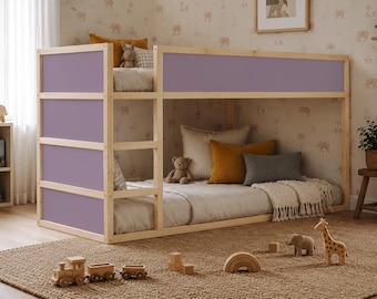 Conjunto de adesivos de vinil roxo-acinzentado para cama IKEA KURA, decoração para quarto infantil, painéis removíveis, transformação da cama em roxo-acinzentado, truque da IKEA, adesivos em tons pastel.