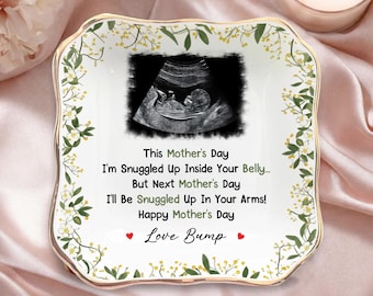 Personalized Jewelry Dish Tray for New Mom, Custom Ultrasound Photo Mother's Day Gifts Idea