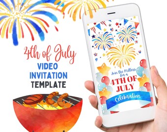 Editable 4th of July Invitation Video template BBQ Invitation Independence Day Video Invitation