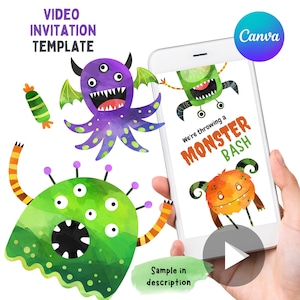 Editable Monster Video Birthday Invitation Birthday Video Invitation Monster Birthday Invitation Kids Birthday Invitation