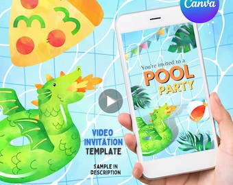 Pool Party Video Invitation, Editable Kids Birthday (Digital Download)