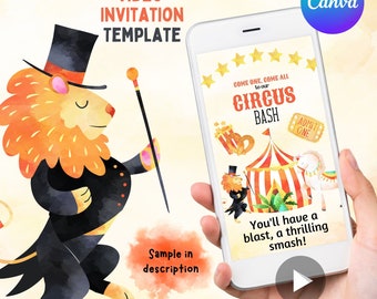 Editable Circus Invitation template Circus Video Invitation Circus Digital Invitation for a Circus Birthday Party