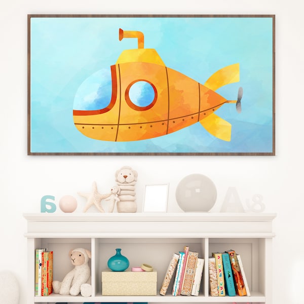 Yellow Submarine | Watercolor Nursery Playroom Printable Wall Art | Digital Wall Art