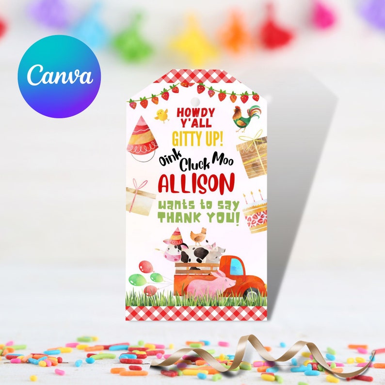 Editable Birthday Gift Tags Farm Gift Tags Personalized Gift Tags Farm ...