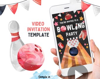 Editable Bowling Birthday Party Video Invitation (MP4)