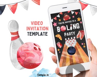 Editable Bowling Invitation Video, Bowling Birthday Invitation, Video Bowling Alley Birthday Invitation