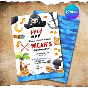 Editable Pirate Birthday Party Invitation Instant Download Pirate Party, editable birthday invitation, Printable Birthday invitation
