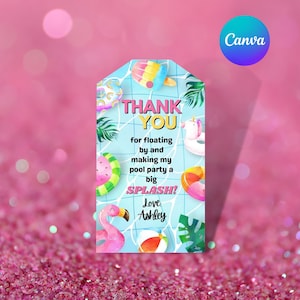 UU Bearbeitbare Geburtstag Geschenkanhänger für eine Pool-Party-Geschenkanhänger Personalisierte Pool-Party-Geschenkanhänger