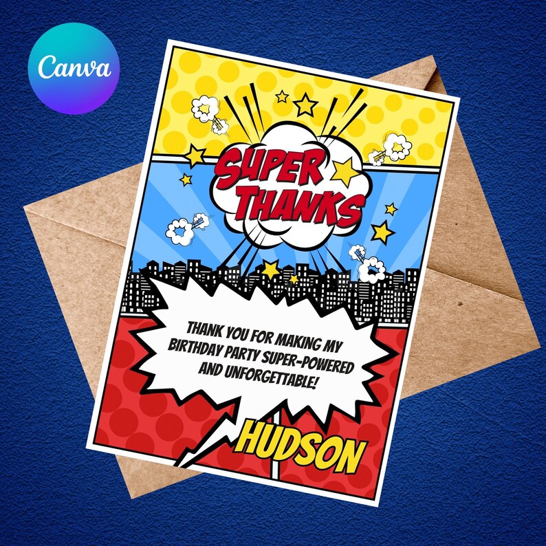 Editable Superhero Thank You Card Template Printable Superhero Thank ...
