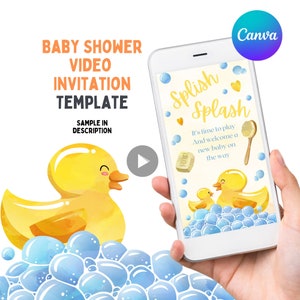 UU Editable Rubber Duckie Baby Shower Invitation template Rubber Duck Baby Shower Video Invitation Baby Shower Rubber Duckie Digital