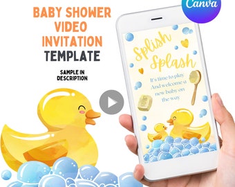 Editable Rubber Duckie Baby Shower Invitation template Rubber Duck Baby Shower Video Invitation Baby Shower Rubber Duckie Digital Invitation