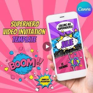 UU Editable Superhero Invitation Superhero Birthday Invitation Superhero Invitation Video Girls Superhero Birthday Invite