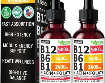 NUSAVA (2 Pack)  B12 Liquid Drops for Energy & Fatigue, Sublingual Vitamin B12, Fast Absorption Formula, Vegan Methylcobalamin Supplement