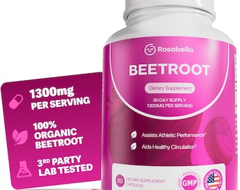 4 Bottles of Organic Beetroot Powder Capsules | Nitric Oxide and Energy Support | Vegan Non-GMO Supplement