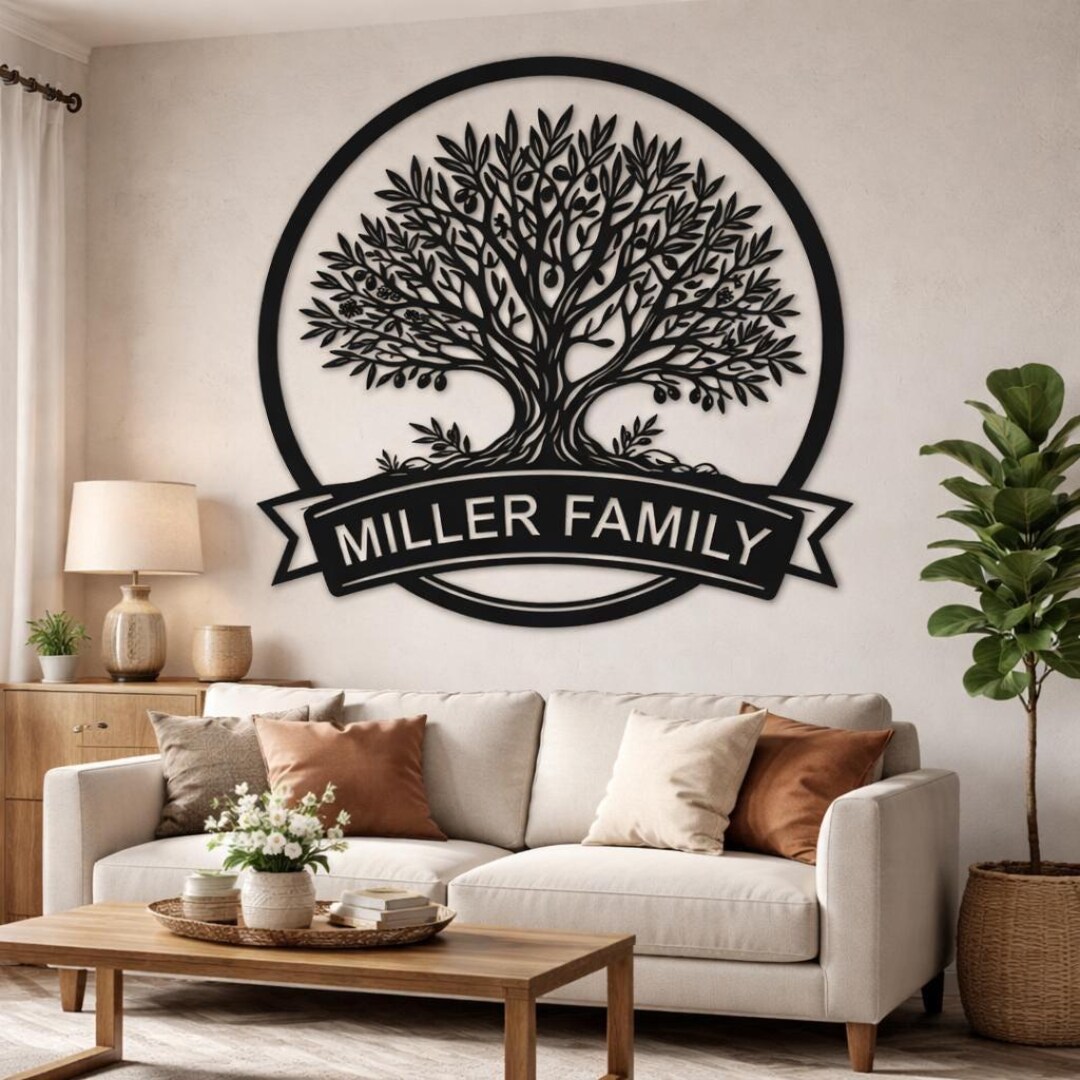 Personalized Family Name Sign Metal Wall Art, Custom Tree of Life Wall ...
