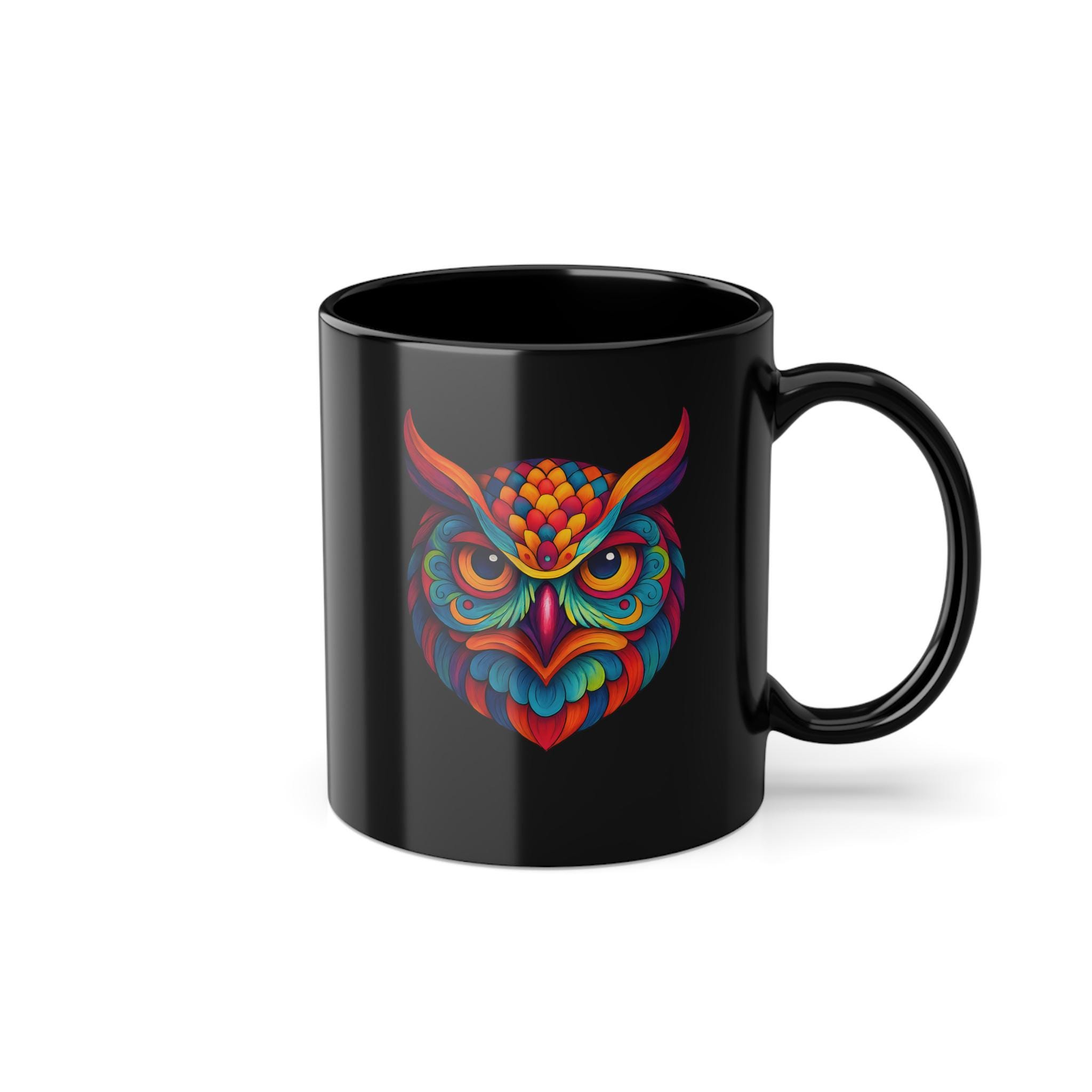 Owl Mug | Artistic Animal Coffee Mug | Black Ceramic Mug 11oz | Unique Gift for Animal Lovers