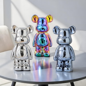 Estatua de oso de cerámica moderna: figura artística de osito de peluche para decoración del hogar de lujo.