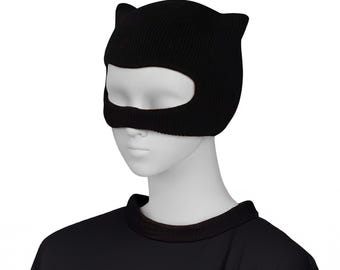 Cat Ear Knit Short Balaclava 1 Hole Face Mask