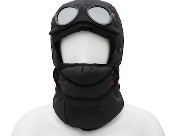 Black Padded Winter Balaclava with Built-In Eye Cover