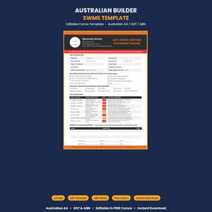 SWMS Template Template Ersteller Bau Australien | Statement der sicheren Arbeitsmethode A4 | Gebäudesicherheit