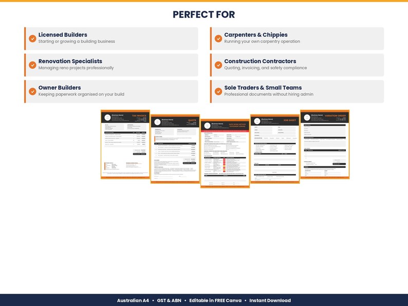 Australian Builder Invoice Quote Receipt Template | Canva Editable | A4 ...