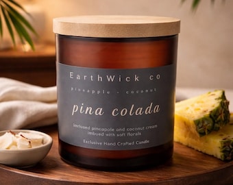 Świece Pina Colada - Ekskluzywne, ręcznie robione wzory - Czarne szklane naczynie