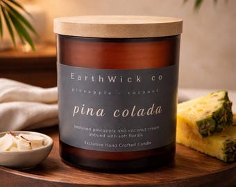 Świece Pina Colada - Ekskluzywne, ręcznie robione wzory - naczynie ze szkła bursztynowego
