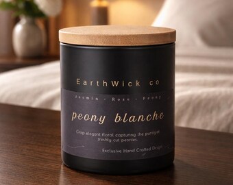 Peony Blanche – ekskluzywne, ręcznie wykonane wzory – czarne szklane naczynie