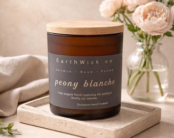 Ekskluzywne, ręcznie robione wzory Peony Blanche – naczynie ze szkła bursztynowego