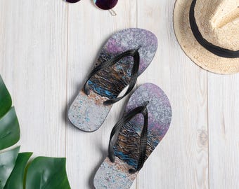 Custom Galaxy Print Flip Flops, Lightweight Beach Sandals, Rubber Sole Footwear