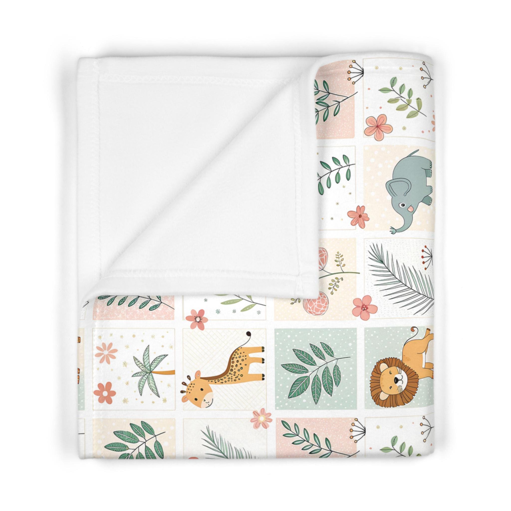 Safari Baby Blanket Woodland Jungle Nursery Throw Lion Elephant Giraffe ...