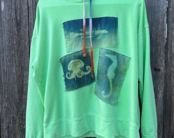 Cyanotype Fish Patchwork Sundry Hoodie S/M