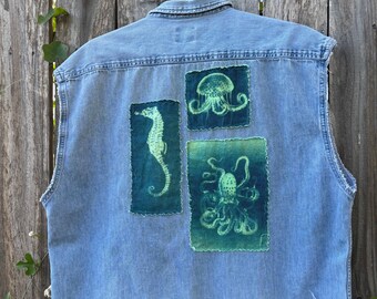 Sleeveless Denim Cyanotype Unisex Button Up