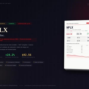 Peut inclure: Une image numérique affiche "NFLX" et "Netflix, Inc.". Elle présente des données financières, des graphiques et les mots "Equity Research", "Achat" et "Forte conviction". Le fond est sombre avec un motif quadrillé.