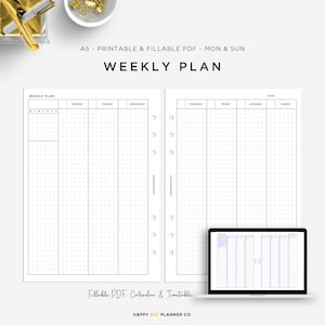 A5 afdrukbaar | Invoegsel weekplanner | Verticale lay-out met tijdblokkering (afdrukbare en invulbare pdf)