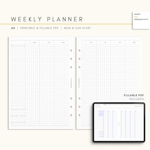 A5 Printable | Weekly Planner Insert | Vertical Time Blocking Layout (Printable & Fillable PDF)