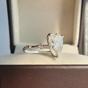 2CT Pear shape moissanite engagement ring with white gold, solid sterling silver promise ring, Distance pave proposal ring gift for women