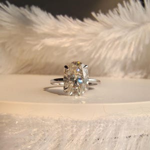 Tulip Setting Large Oval Moissanite Engagement Ring, Peekaboo birthstone on flower prongs, Solid Sterling Silver lotus prong ring for her