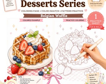 Wafel Kleurplaat | Ohuhu, copic, aquarel en voortplanting | Zomerdessertkleuroefening | Kleurstaal, patroonoefening | Afdrukbare pdf